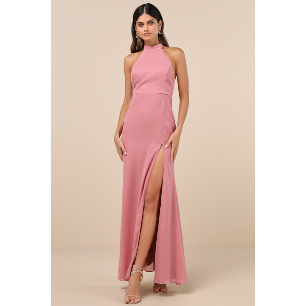 Lulus Captured Your Heart Dusty Rose Halter Maxi Dress Pink - Size XL